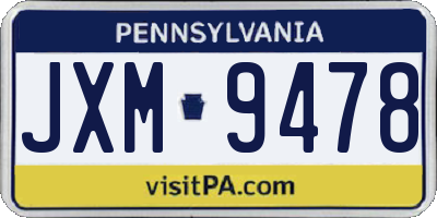 PA license plate JXM9478