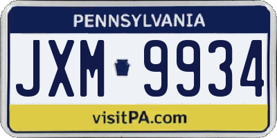 PA license plate JXM9934
