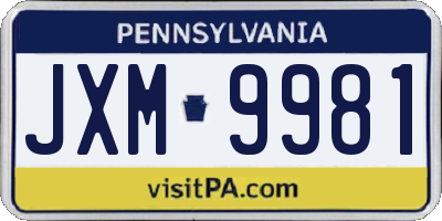 PA license plate JXM9981