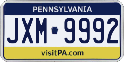 PA license plate JXM9992