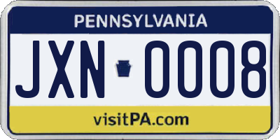 PA license plate JXN0008