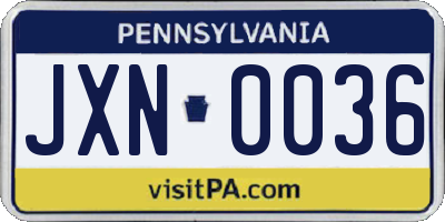 PA license plate JXN0036