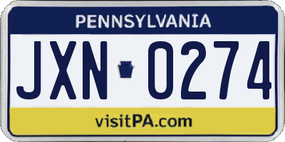 PA license plate JXN0274