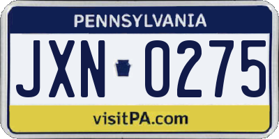 PA license plate JXN0275
