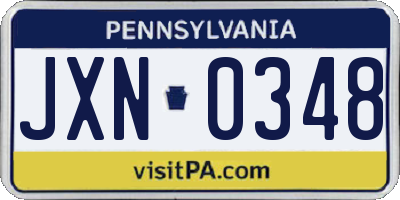 PA license plate JXN0348