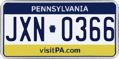 PA license plate JXN0366