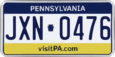 PA license plate JXN0476