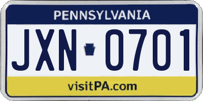 PA license plate JXN0701