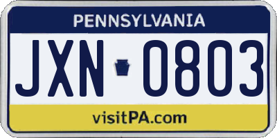PA license plate JXN0803