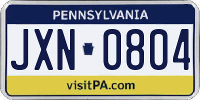 PA license plate JXN0804