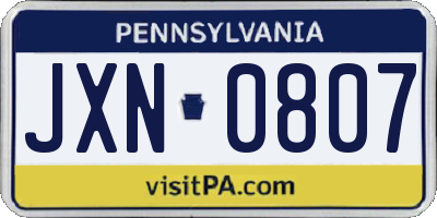 PA license plate JXN0807