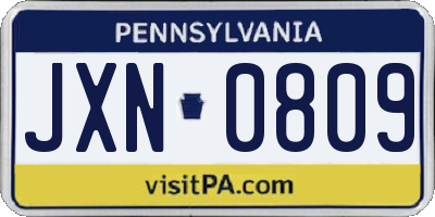 PA license plate JXN0809