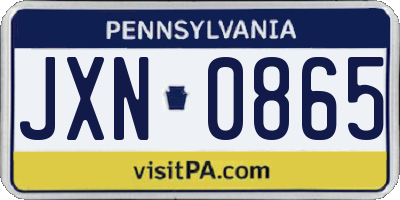 PA license plate JXN0865