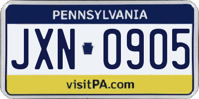 PA license plate JXN0905