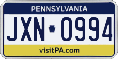PA license plate JXN0994