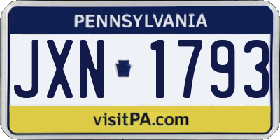 PA license plate JXN1793