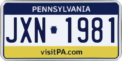 PA license plate JXN1981