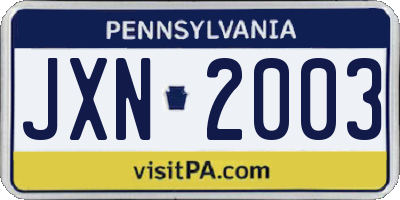 PA license plate JXN2003