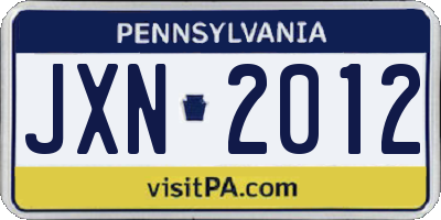 PA license plate JXN2012
