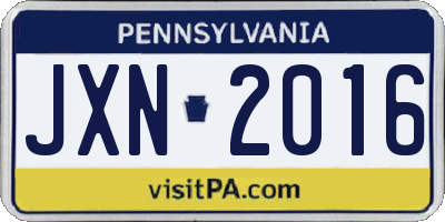 PA license plate JXN2016