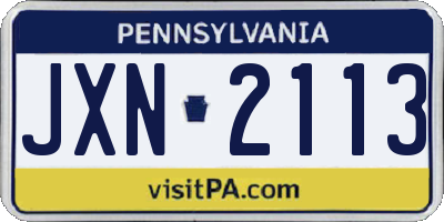 PA license plate JXN2113