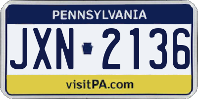PA license plate JXN2136