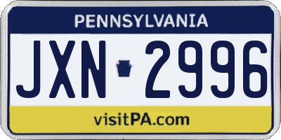 PA license plate JXN2996
