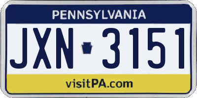 PA license plate JXN3151