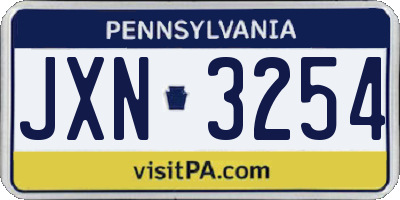 PA license plate JXN3254