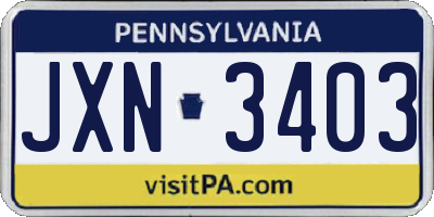 PA license plate JXN3403