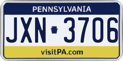 PA license plate JXN3706