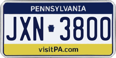PA license plate JXN3800