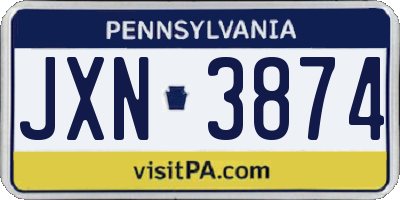 PA license plate JXN3874