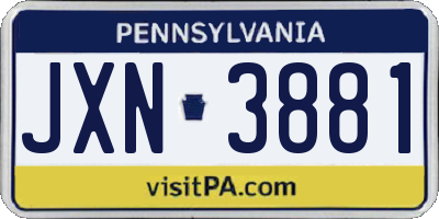 PA license plate JXN3881