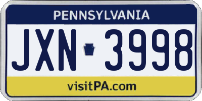 PA license plate JXN3998