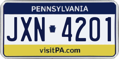 PA license plate JXN4201