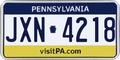 PA license plate JXN4218