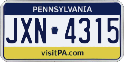 PA license plate JXN4315