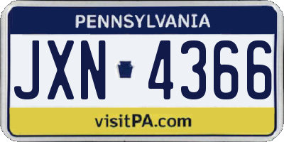 PA license plate JXN4366