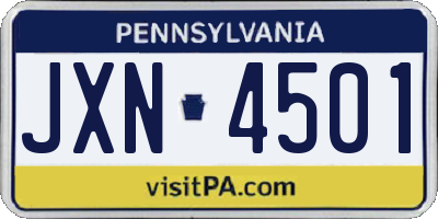 PA license plate JXN4501
