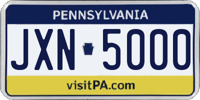 PA license plate JXN5000