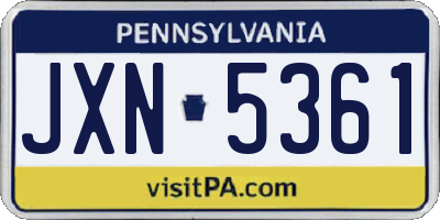 PA license plate JXN5361