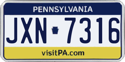 PA license plate JXN7316