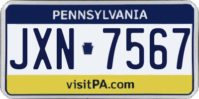 PA license plate JXN7567