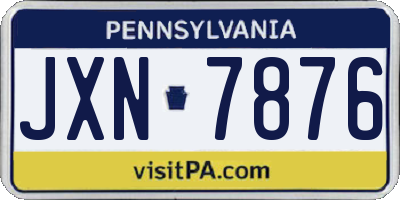 PA license plate JXN7876