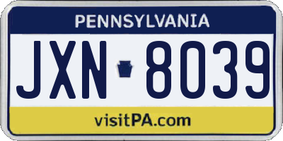 PA license plate JXN8039