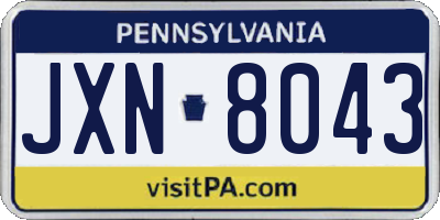 PA license plate JXN8043