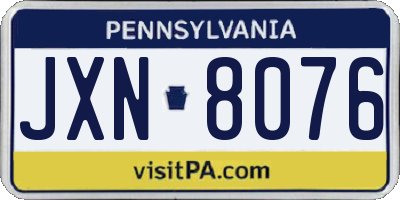 PA license plate JXN8076