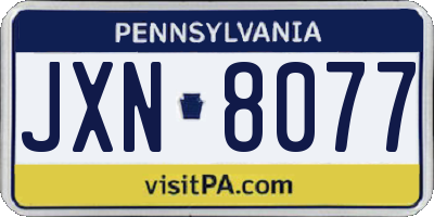 PA license plate JXN8077