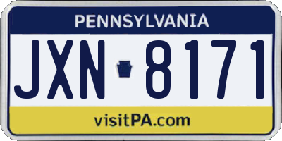 PA license plate JXN8171